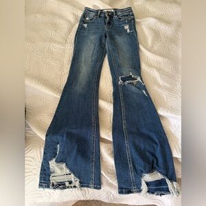 Buckle Blue Distressed Wide Leg Jeans